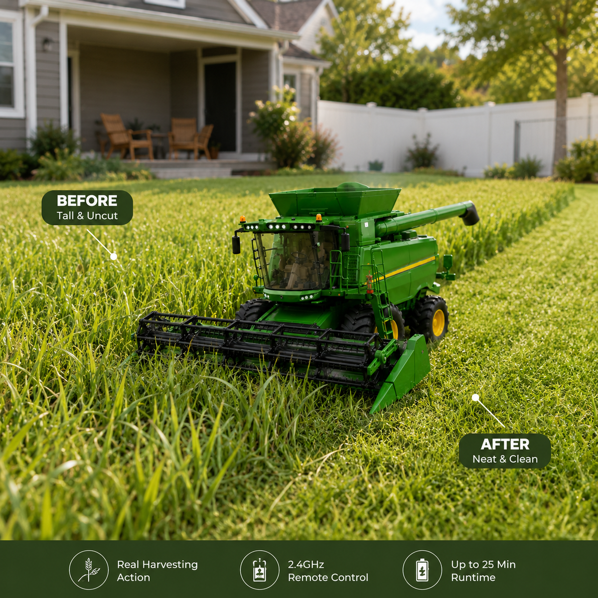 G80 Functional RC Combine Harvester – Real Grass Cutting Farm Machine with 2.4GHz Remote Control