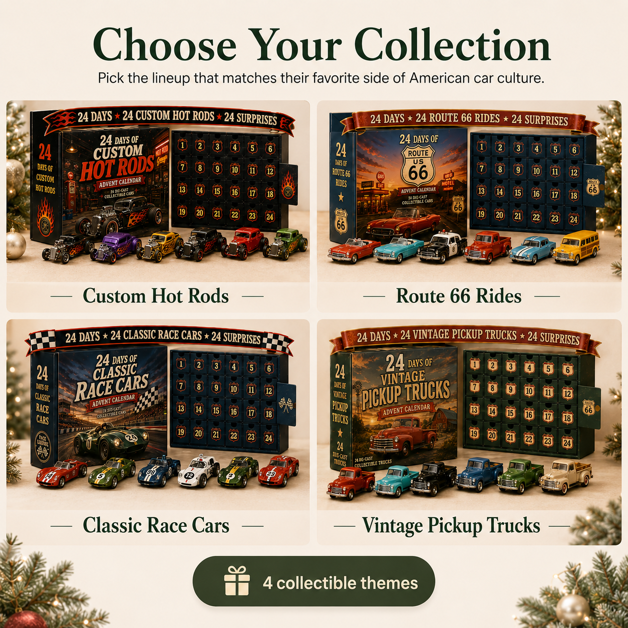 24 Days of American Car Legends Advent Calendar – 24 Die-Cast Collectibles