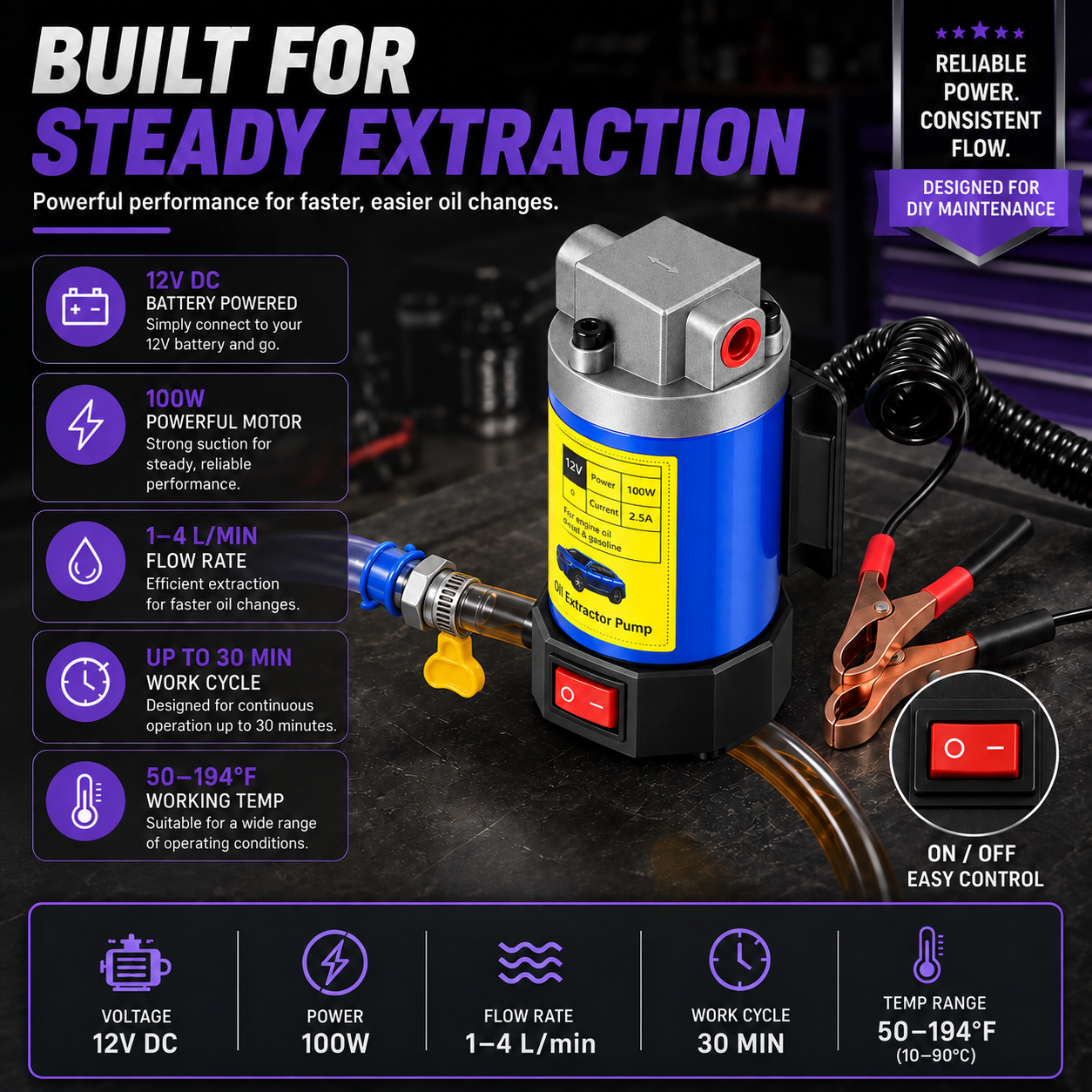 12V oil extractor pump performance specifications