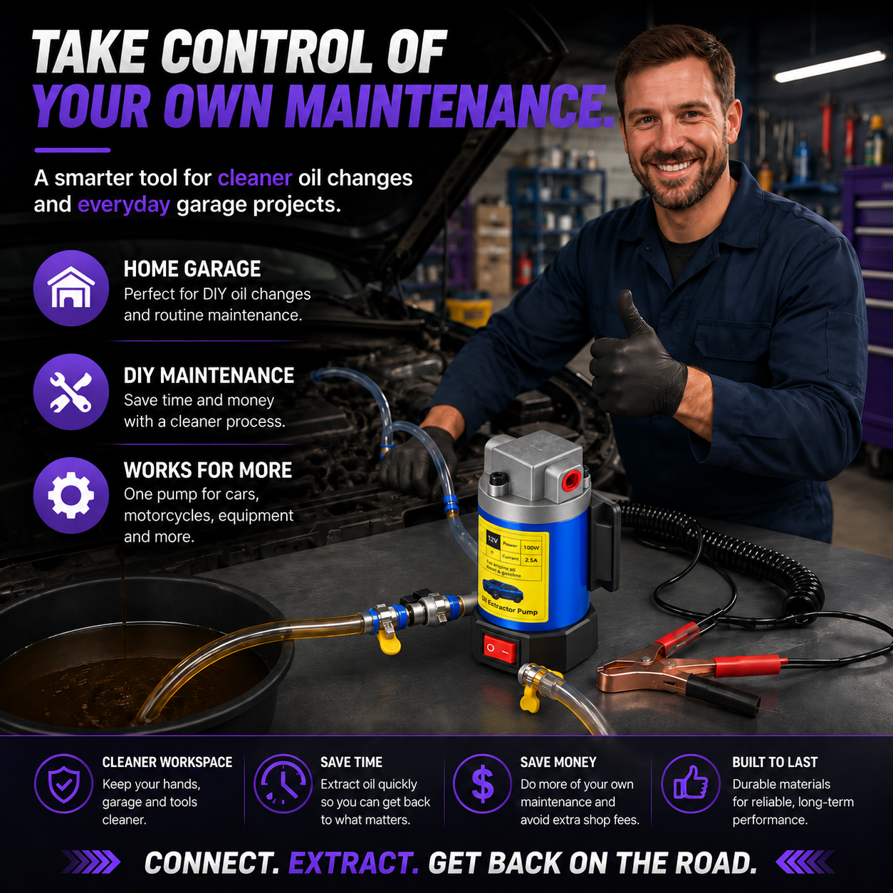 DIY home garage maintenance using the portable oil extractor pump