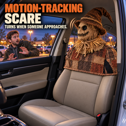 💀Motion-Activated Creepy Car Passenger Prop – Rotating Head Halloween Prank Decoration