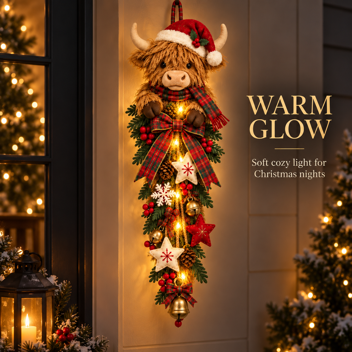 🔥Hot Sale 45% OFF -🎄 Lighted Highland Cow Christmas Door Swag