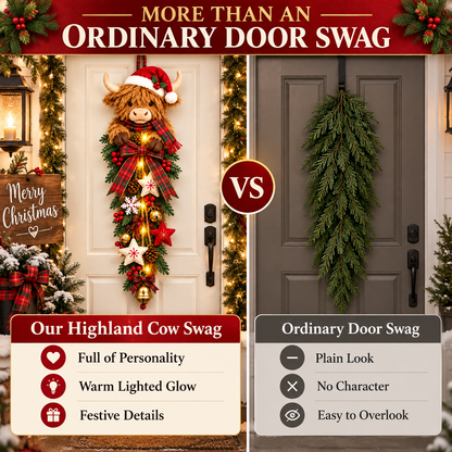 🔥Hot Sale 45% OFF -🎄 Lighted Highland Cow Christmas Door Swag