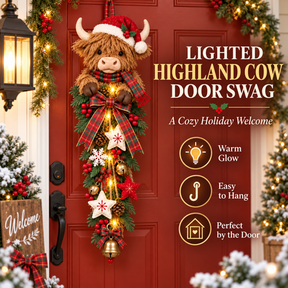 Lighted Highland Cow Christmas Door Swag - product image 1