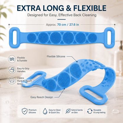 🛁 Double-Sided Silicone Back Scrubber – Long Exfoliating Bath Brush
