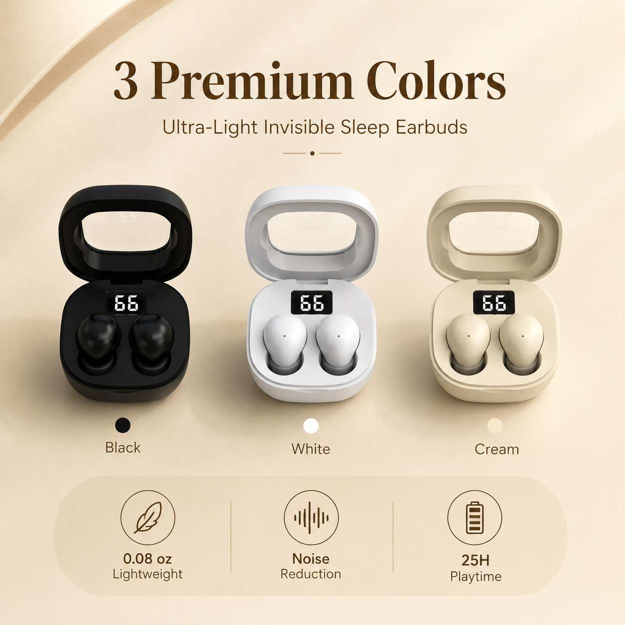 Invisible Sleep Earbuds – Ultra-Light Noise Cancelling Earbuds for Side Sleepers with 25H Battery Life