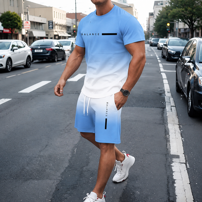 🎁Father’s Day Sale - 🔥 Men’s Gradient Short Sleeve Tracksuit 2-Piece Set
