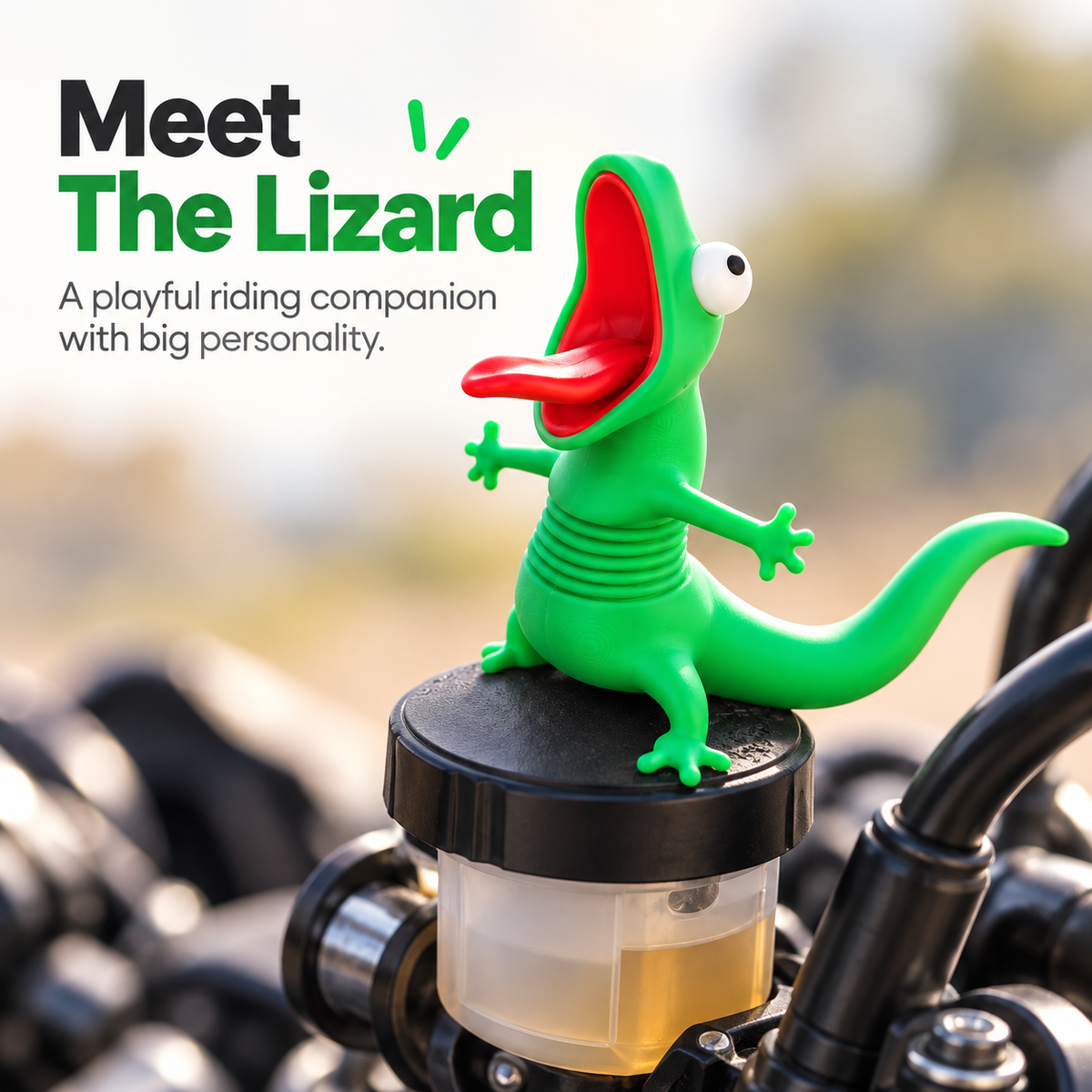 Playful green lizard motorcycle cockpit ornament