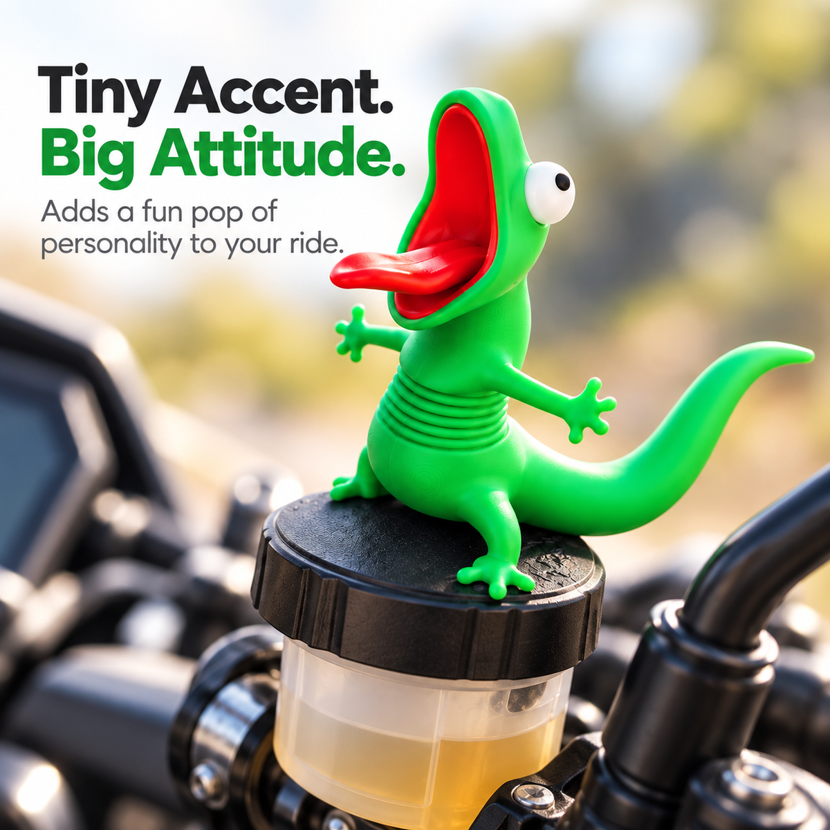 Small green lizard motorcycle accent with bold personality