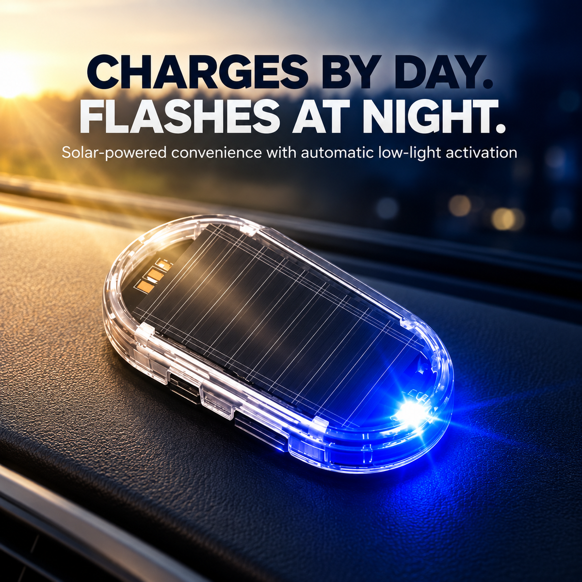 Solar warning light charging by day and flashing at night