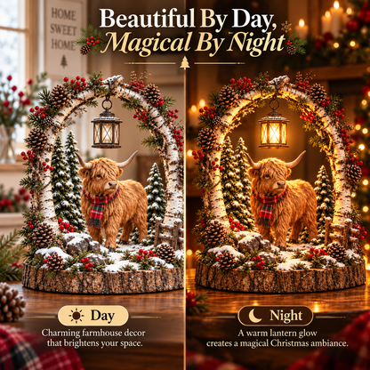 🐮 Highland Cow Christmas Lantern – Cozy Woodland Holiday Décor🎄