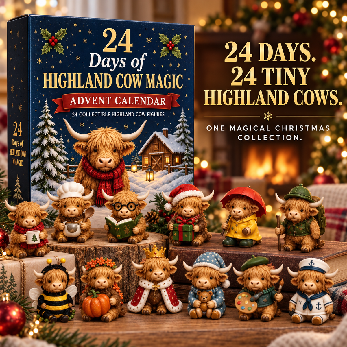 ❤️🐮 24-Day Highland Cow Advent Calendar – 24 Mini Collectible Surprises