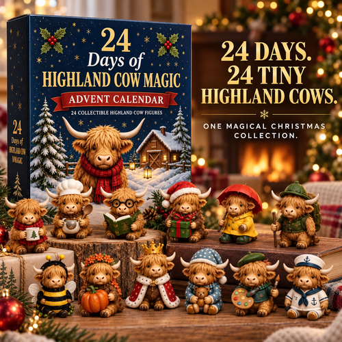 ❤️🐮 24-Day Highland Cow Advent Calendar – 24 Mini Collectible Surprises