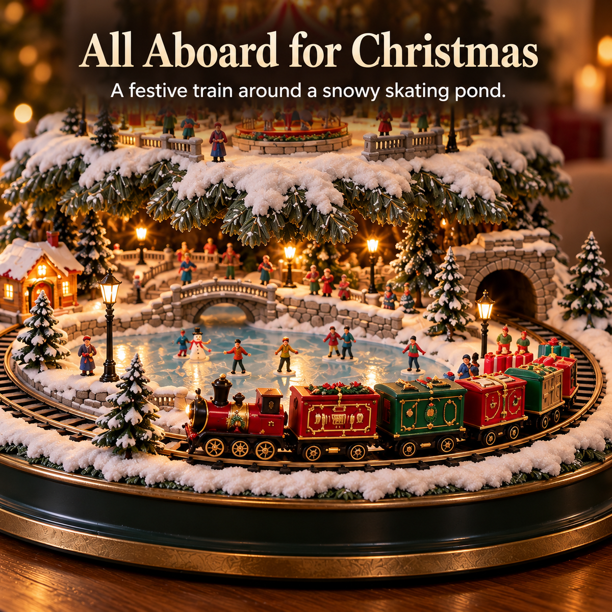 Christmas Train Around a Snowy Pond