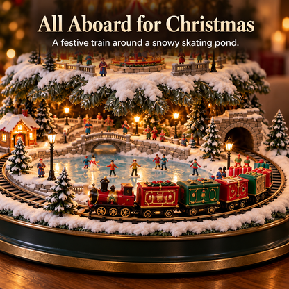 Christmas Train Around a Snowy Pond