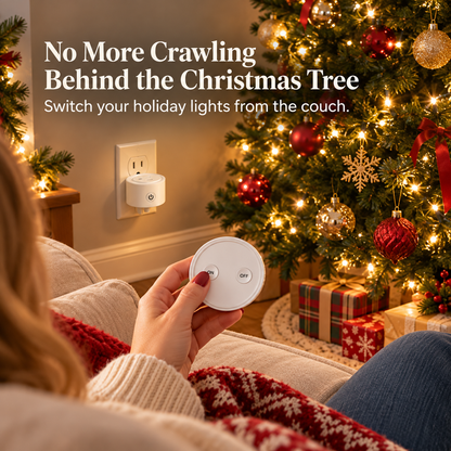 Cozy Christmas lights controlled from couch using a remote outlet