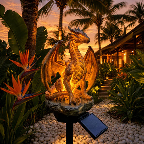 Solar Dragon Garden Statue Light – Golden Ember Edition