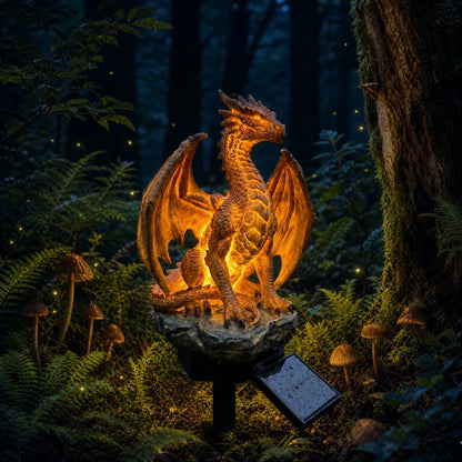 Solar Dragon Garden Statue Light – Golden Ember Edition