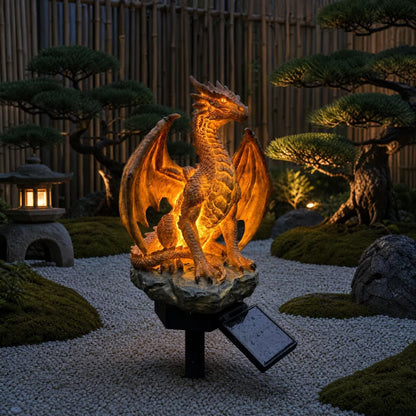 Solar Dragon Garden Statue Light – Golden Ember Edition