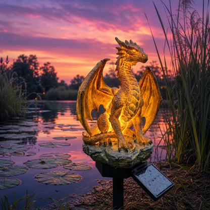 Solar Dragon Garden Statue Light – Golden Ember Edition