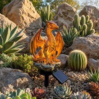 Solar Dragon Garden Statue Light – Golden Ember Edition