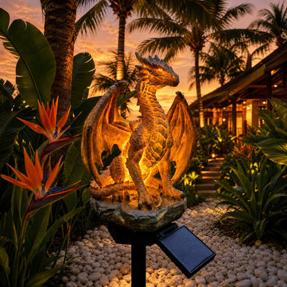 Solar Dragon Garden Statue Light – Golden Ember Edition