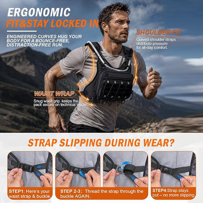 💧 Men’s 2L Tactical Hydration Running Vest – Lightweight Adjustable Chest Pack