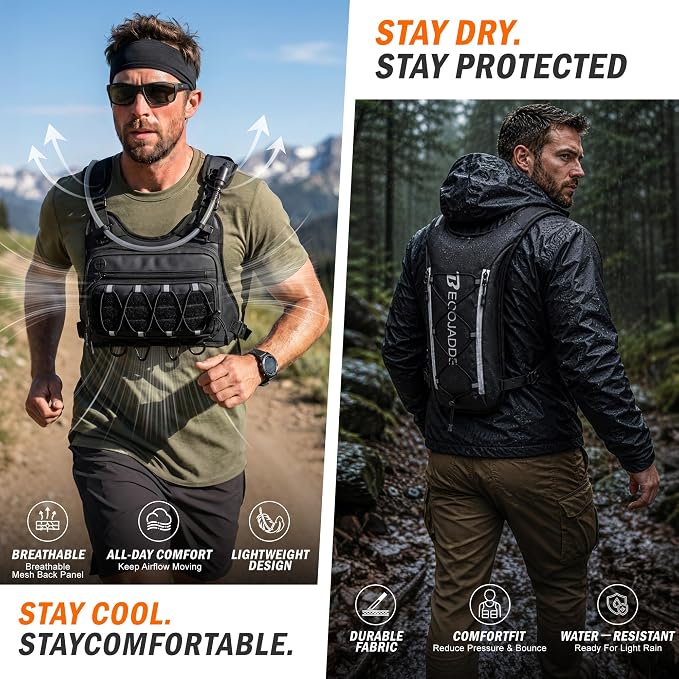 🔥Men’s 2L Tactical Hydration Running Vest – Lightweight Adjustable Chest Pack💧