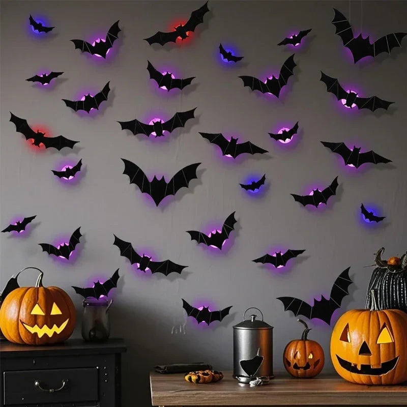 🔥2026 Hot Sale 3D LED Bat Wall Decorations – 12/24/36/48PCS Light-Up Halloween Decor for Walls, Windows & Parties