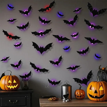 🦇2026 Hot Sale 3D LED Bat Wall Decorations – 12/24PCS Light-Up Halloween Decor for Walls, Windows & Parties