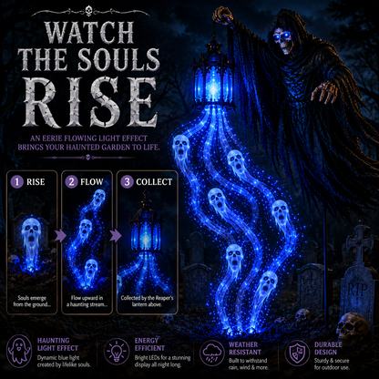 49% OFF 💀 HOT SALE | Solar Halloween Reaper Light – Animated Blue Soul Yard Decoration with Glowing Eyes & Lantern