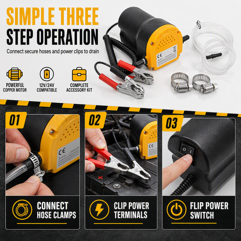 🚗 12V/24V Electric Oil Transfer Pump – Self-Priming Fuel & Oil Pump for Cars, Trucks & Machinery