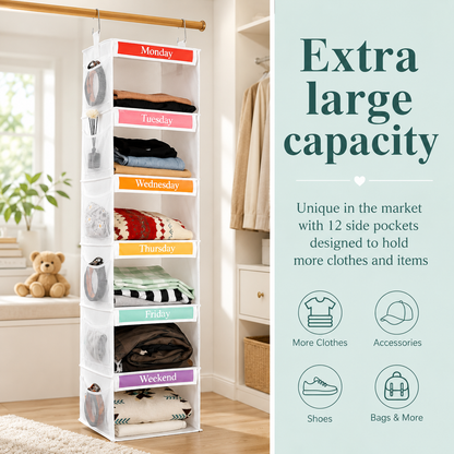 6 Shelf Weekly Clothes Organizer for Kids with Side Pocket