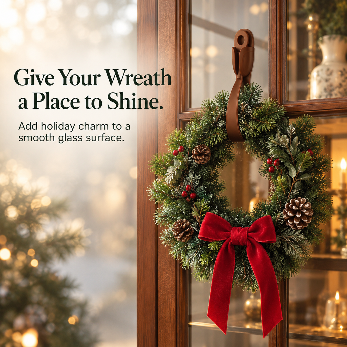 🌳6-Pack Christmas Wreath Hangers – No-Drill Peel & Stick Holiday Hooks