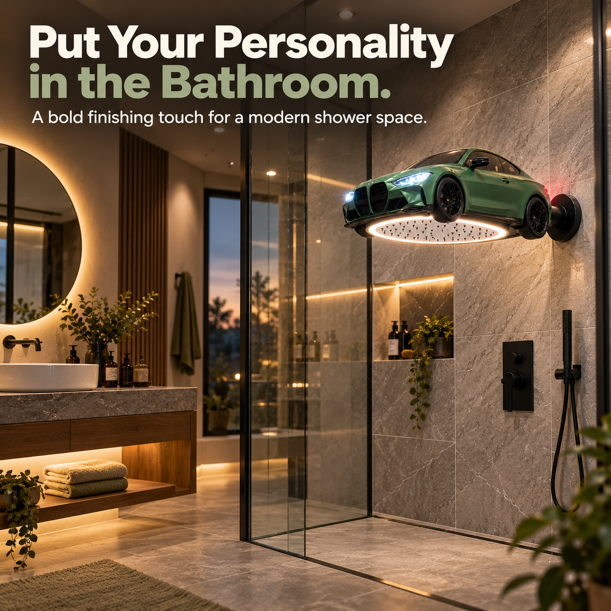🏎️🚿 AutoRain – Sports Car-Shaped LED Rainfall Shower Head