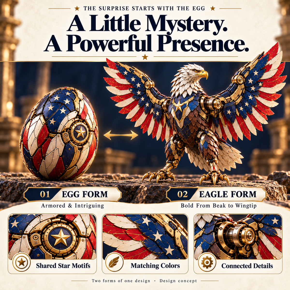 🔥LAST DAY 49% OFF -🦅 American Eagle Transforming Egg – Stars & Stripes Mechanical Figure with Bold Wing Details