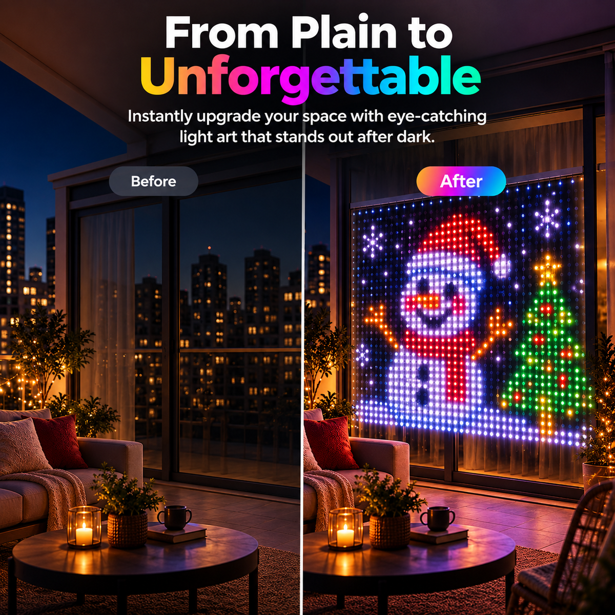 🎄📱Smart LED Curtain Lights – Upload Your Own Pictures & Animations ✨