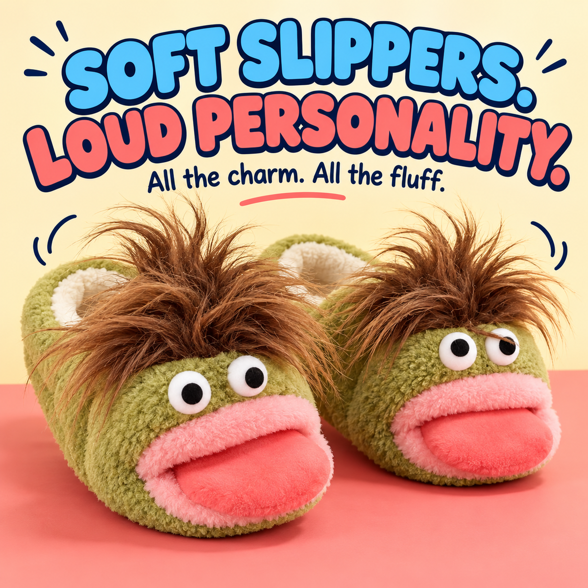 🤪 Funny Face Plush Slippers – Wild Hair, Googly Eyes & Cozy Indoor Fun 🎁