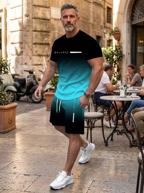 🎁Father’s Day Sale - 🔥 Men’s Gradient Short Sleeve Tracksuit 2-Piece Set