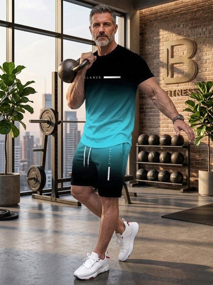 🎁Father’s Day Sale - 🔥 Men’s Gradient Short Sleeve Tracksuit 2-Piece Set