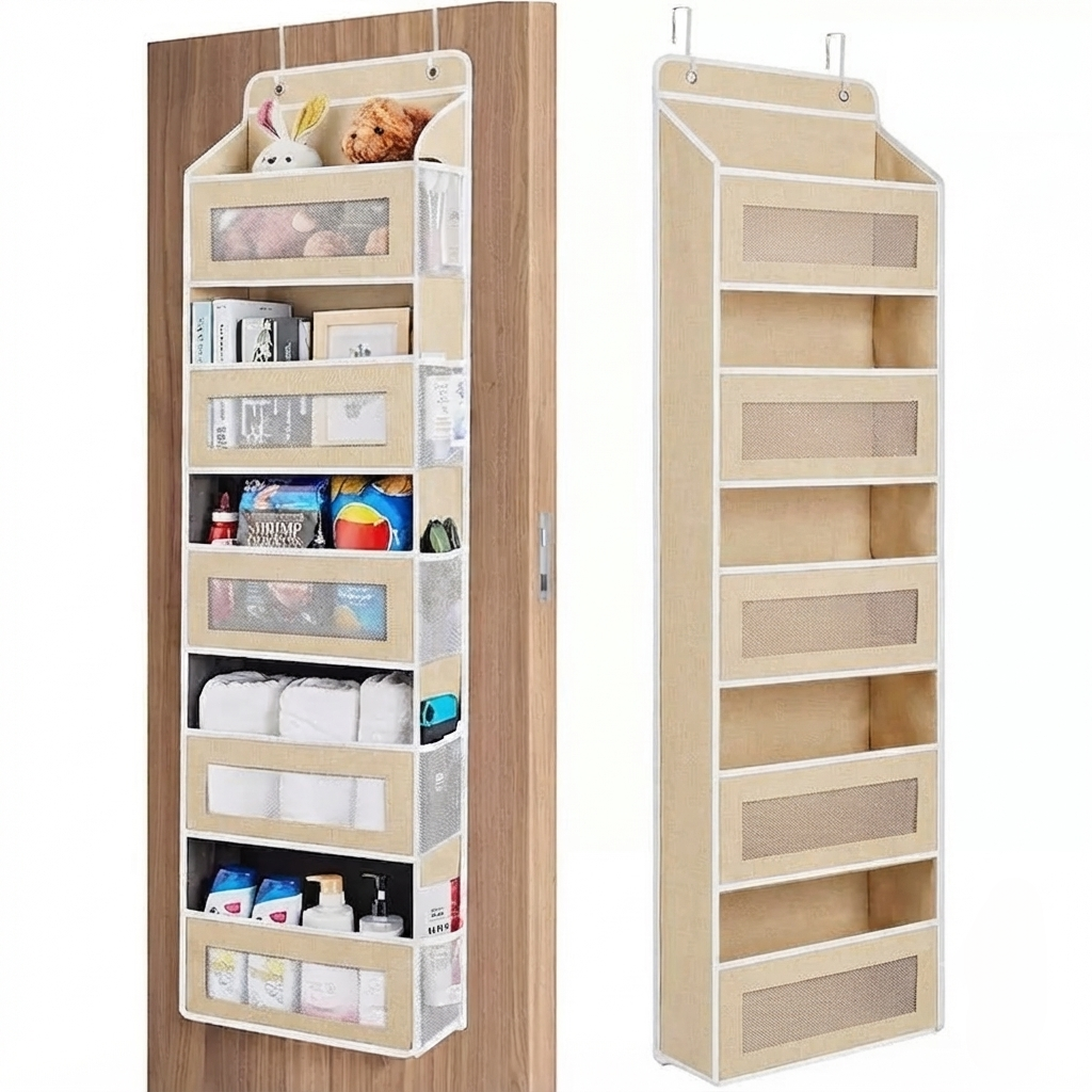 🚪 5-Tier Over Door Organizer – 5 Large Mesh Pockets, Anti-Tilt, 44 lb Capacity, Space Saver for Home
