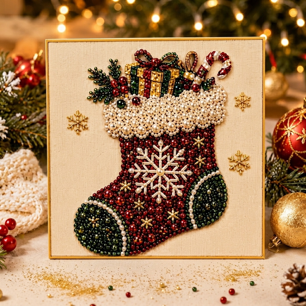 ✨ 3D Pearl Diamond Painting – Christmas Wreath & Stocking DIY 🎄