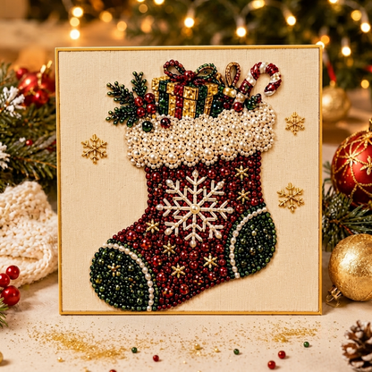 ✨ 3D Pearl Diamond Painting – Christmas Wreath & Stocking DIY 🎄