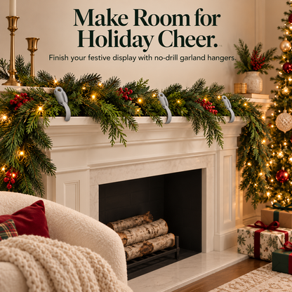🌳6-Pack Christmas Wreath Hangers – No-Drill Peel & Stick Holiday Hooks