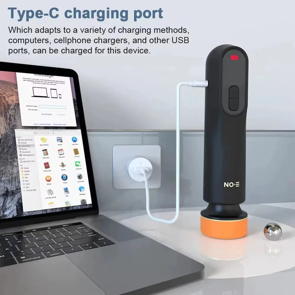 Cordless car polisher connected to Type-C charging cable