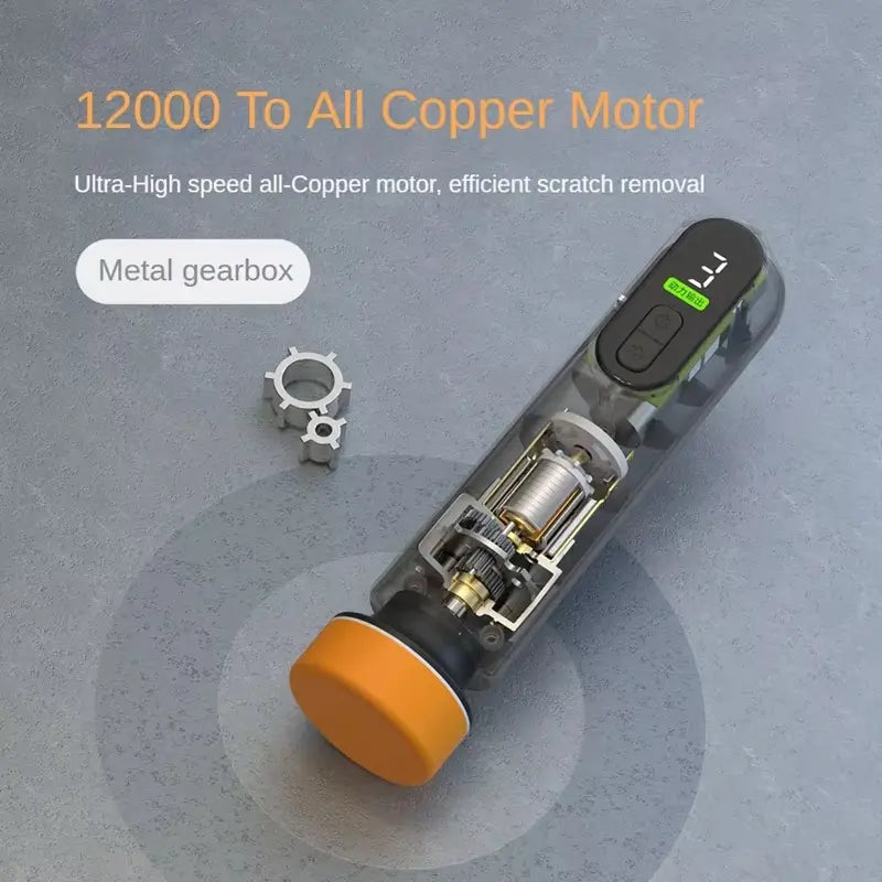 Cutaway view of cordless mini polisher motor and gearbox