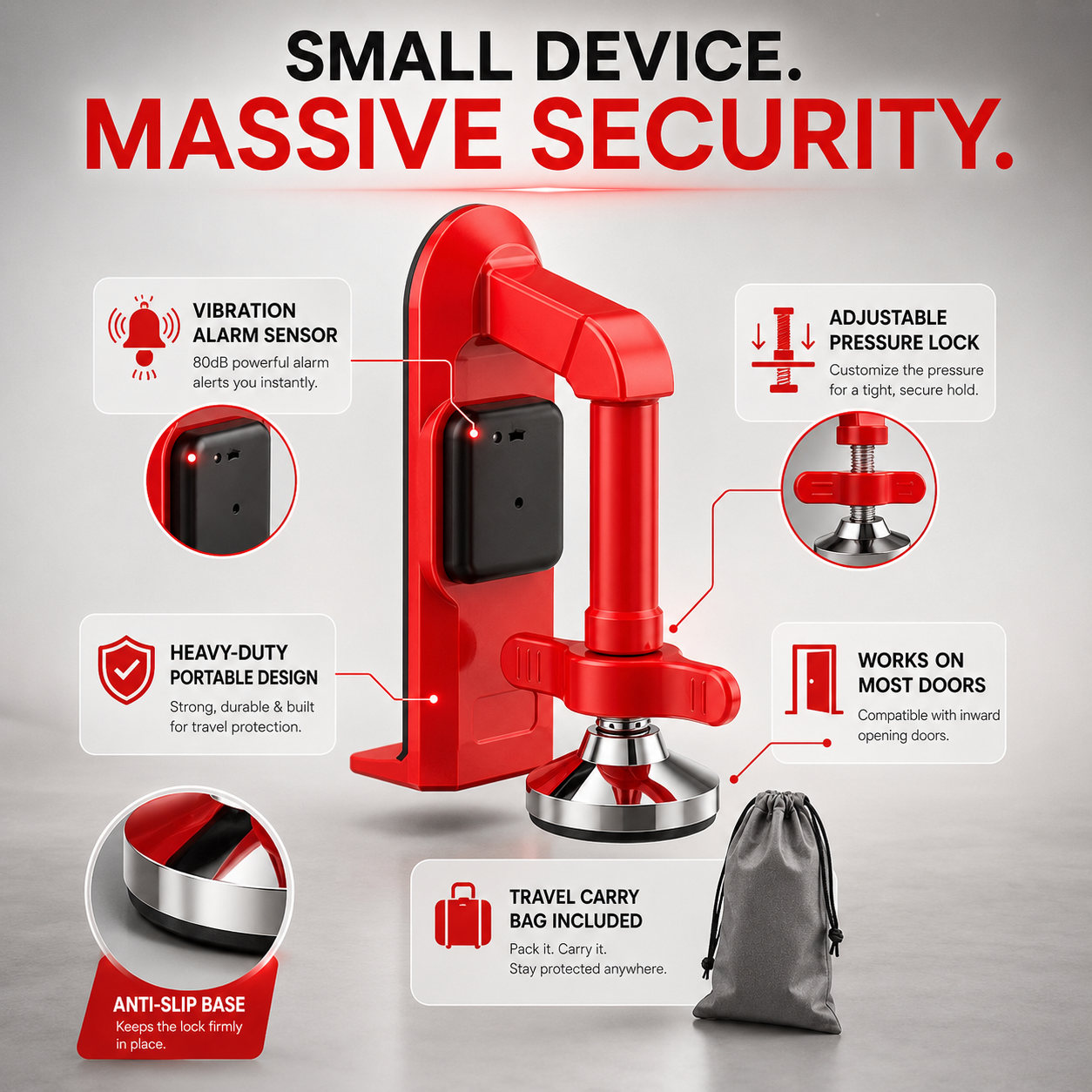 Portable Door Lock Alarm – Travel & Home Security Door Stopper