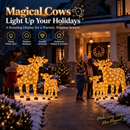 ✨🐄 Light-Up Christmas Cow & Calf Set – Warm White LED Holiday Display