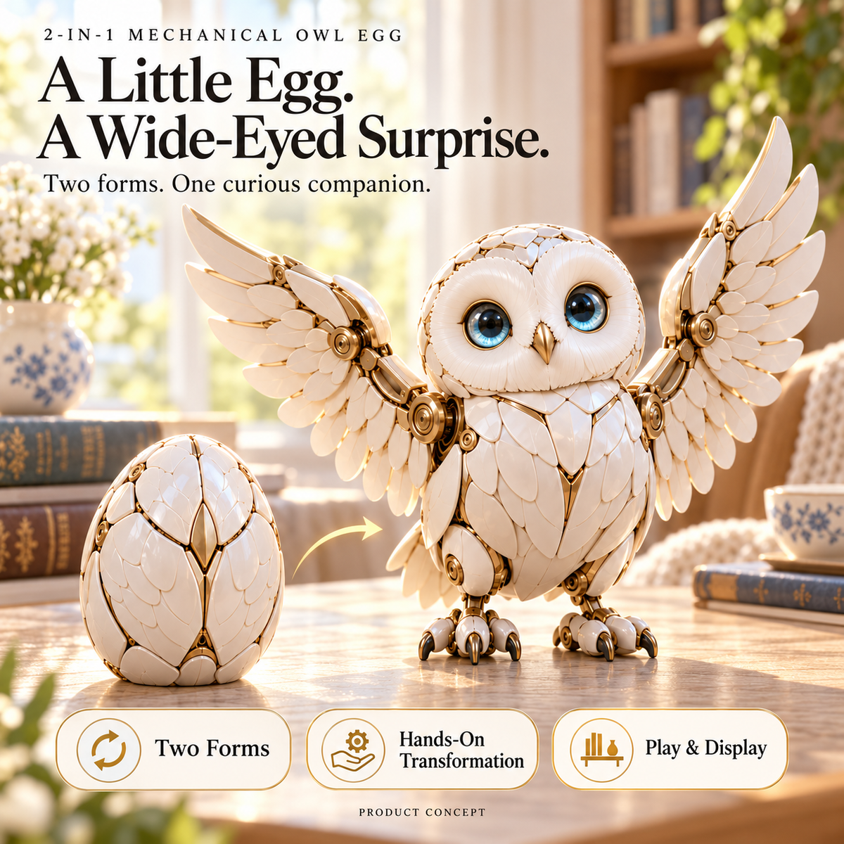 2-in-1 Transforming Mechanical Owl Egg 🦉 | Unfold Surprise, Decor Display Companion, 49% OFF Limited