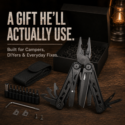 16-in-1 Camping Multi-Tool with Full-Size Scissors & Carrying Pouch